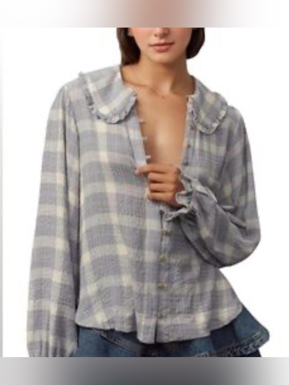 Pilcro by Anthropologie Keira Plaid Ruffle Collar Blouse - Size Large
